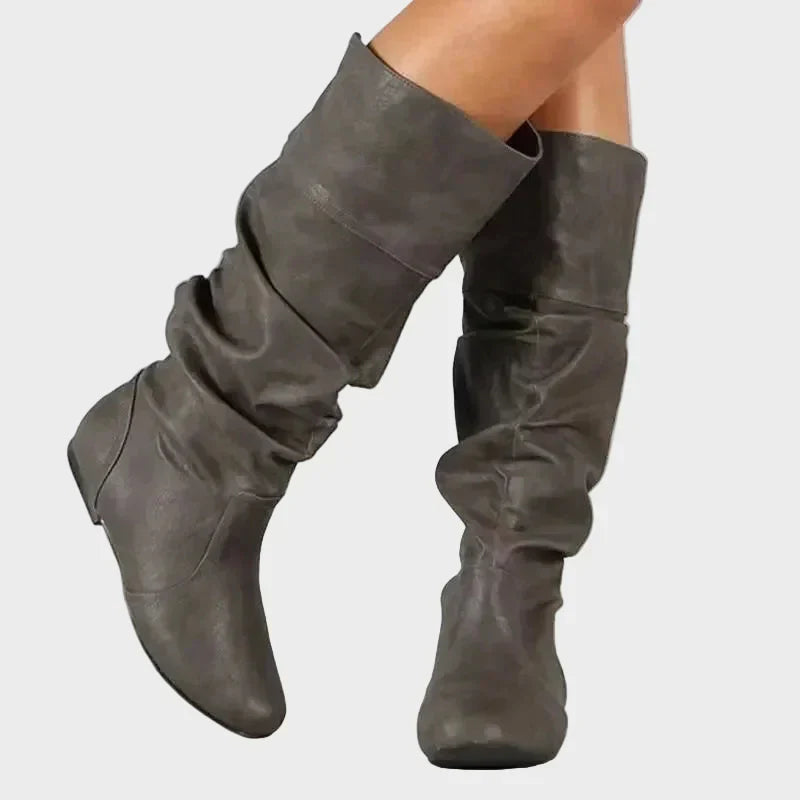 Vasia - Botine casual cu toc mic și plisaje