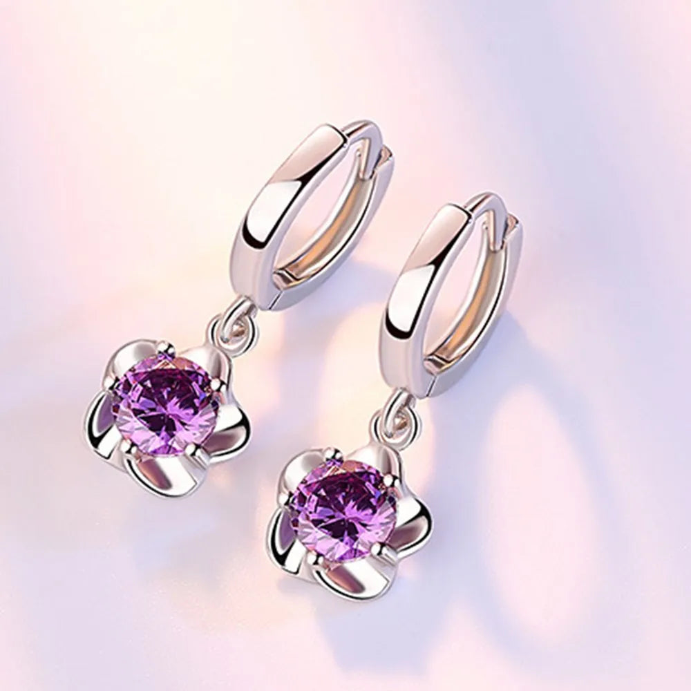 Cercei din argint sterling cu zirconii violet și albe