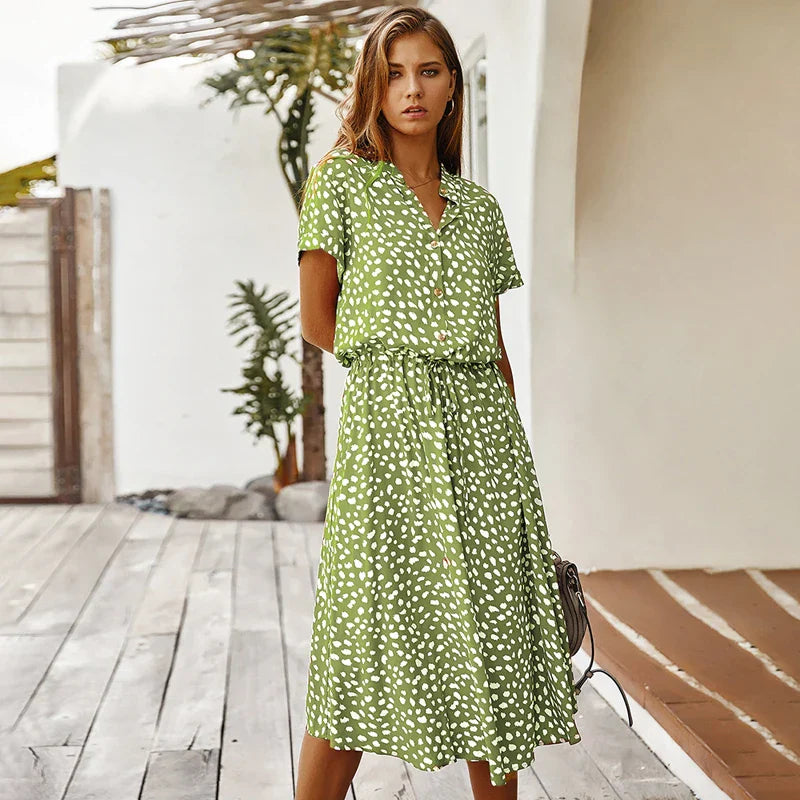 Gabriela | Rochie vintage cu imprimeu floral și mânecă scurtă