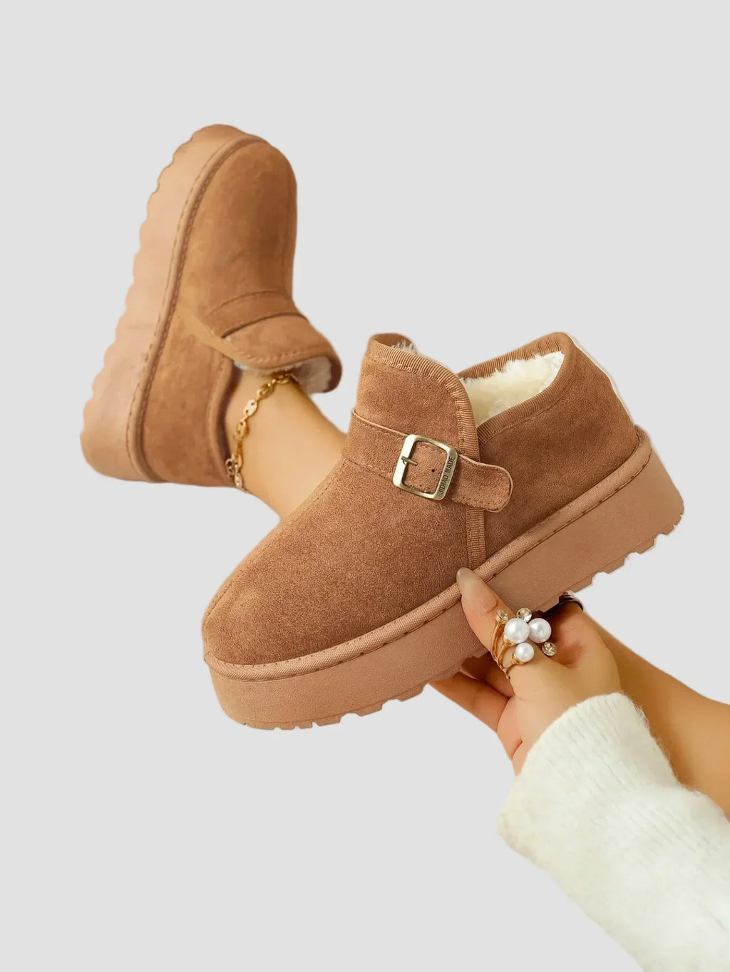 Nicoleta - Botine călduroase cu căptușeală din blană sintetică și aspect de suede