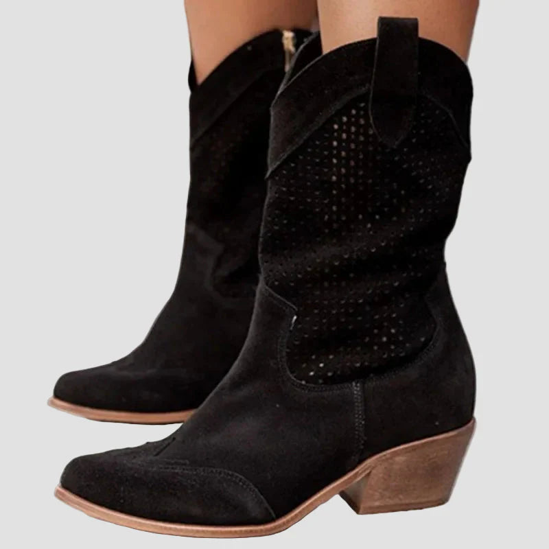 Xenia - Botine Cowboy Moderne din Denim cu Fermuar Pe Lateral