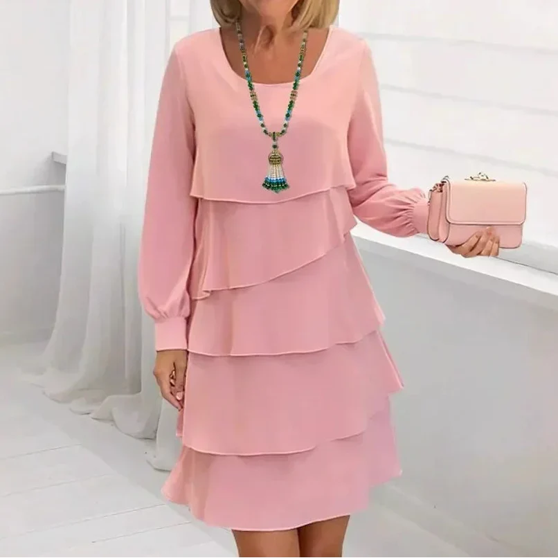 Margaret - Rochie elegantă de confort cu volane și mâneci lungi