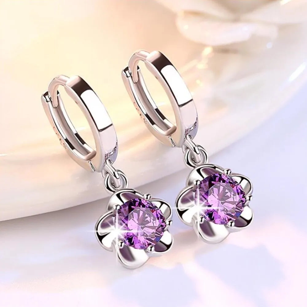 Cercei din argint sterling cu zirconii violet și albe