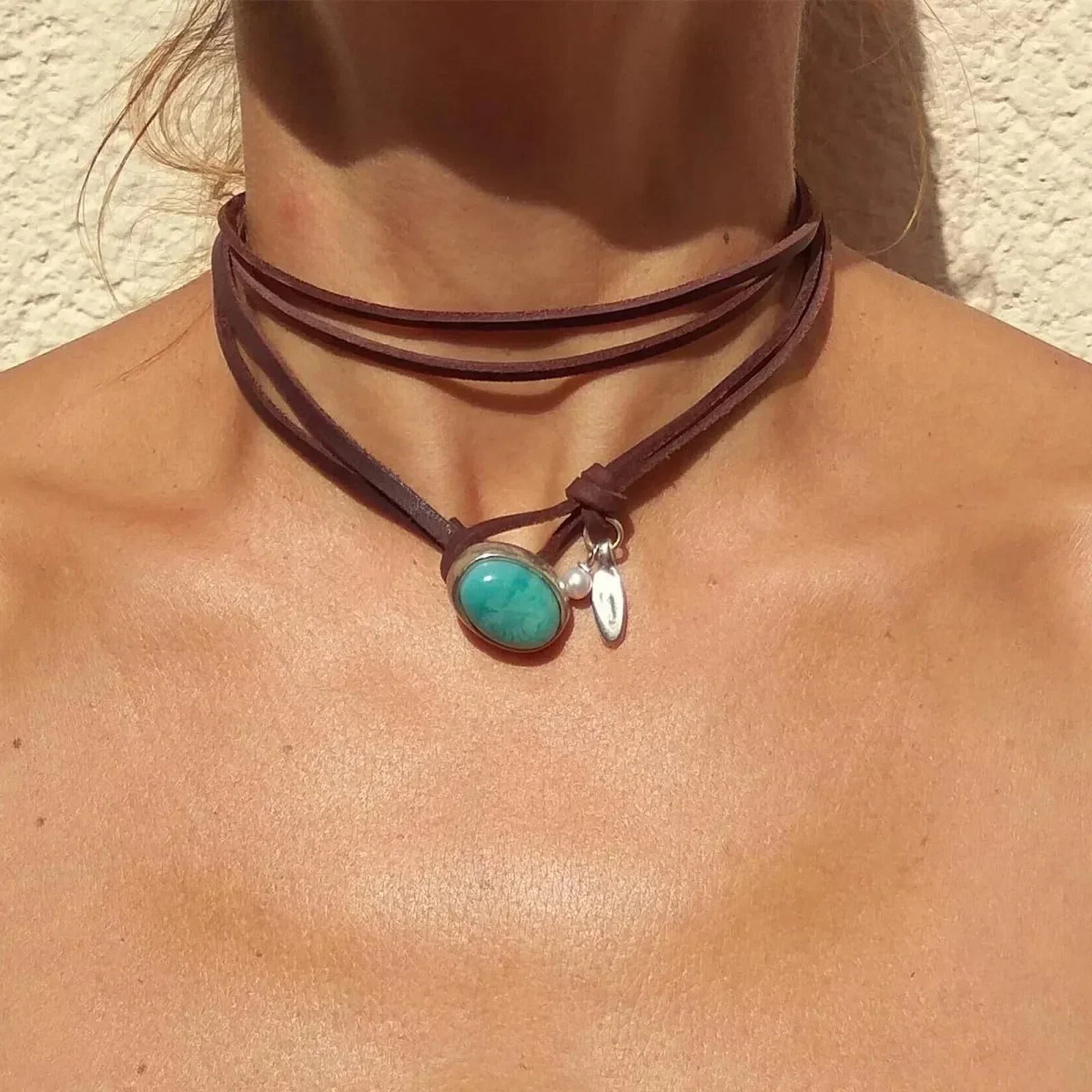 Colier Vintage Bohemian Turcoaz Suspendat