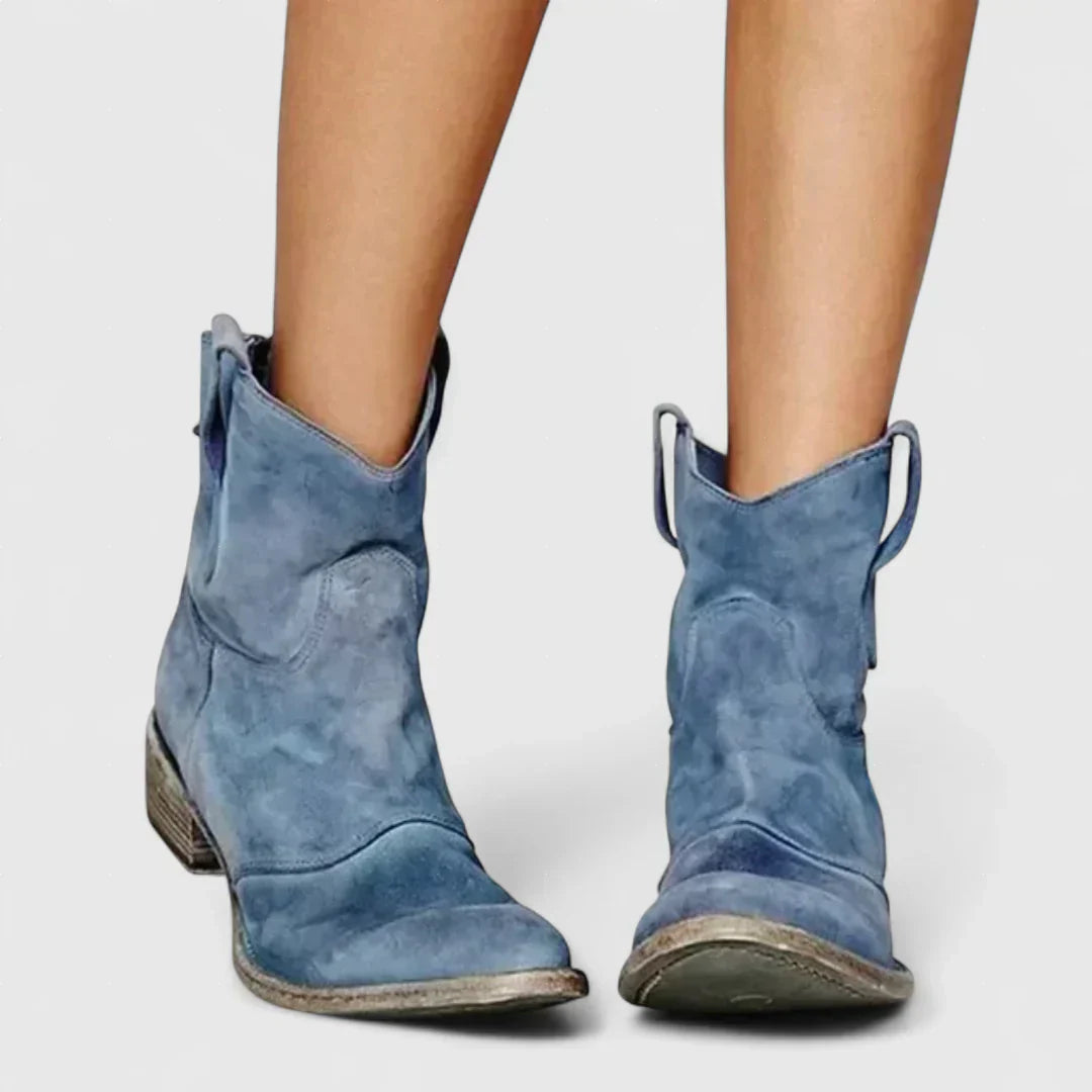 Libertate - Botine tip cowboy în stil retro, până la gleznă, cu un finisaj elegant