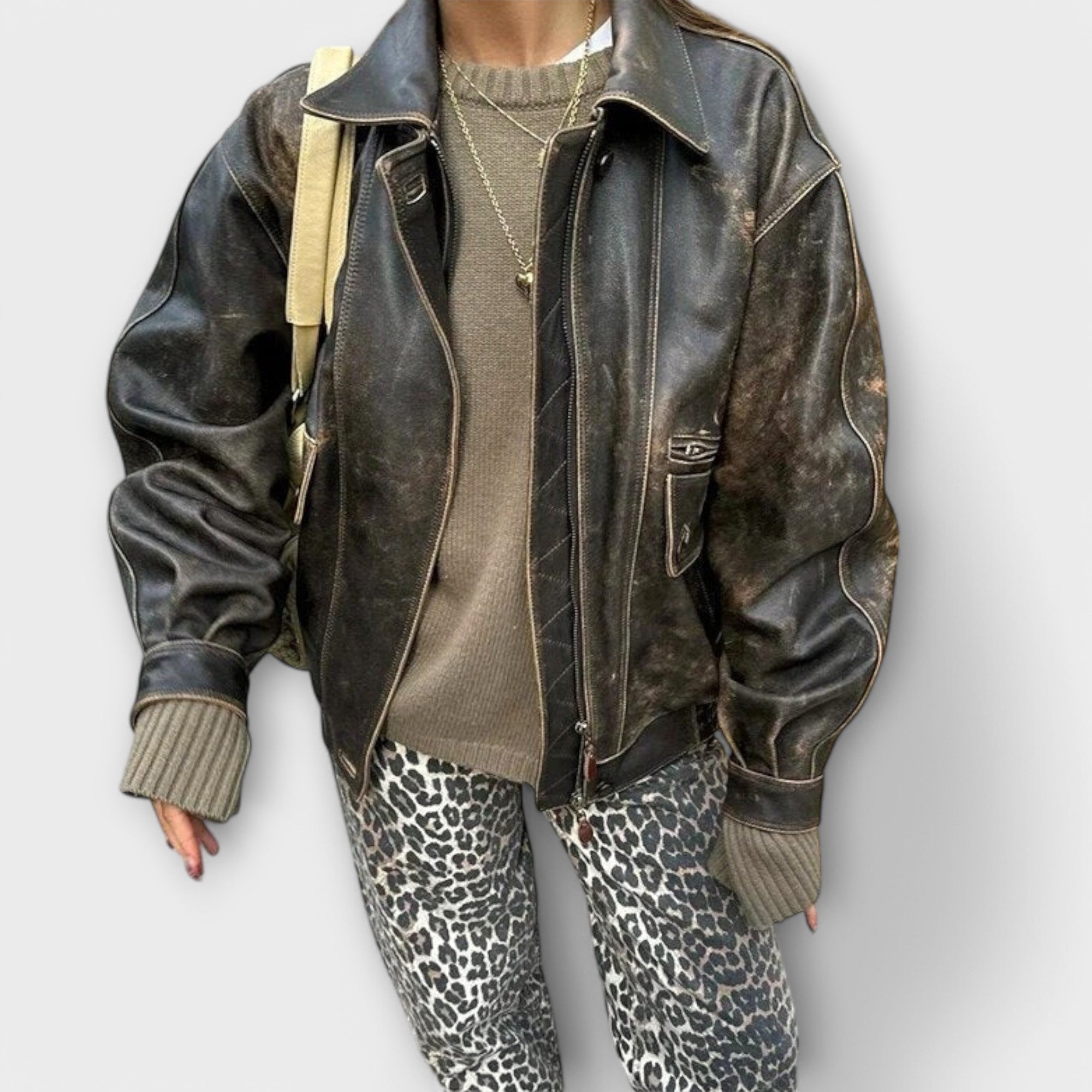 Chandra - Blugi vintage cu model de leopard