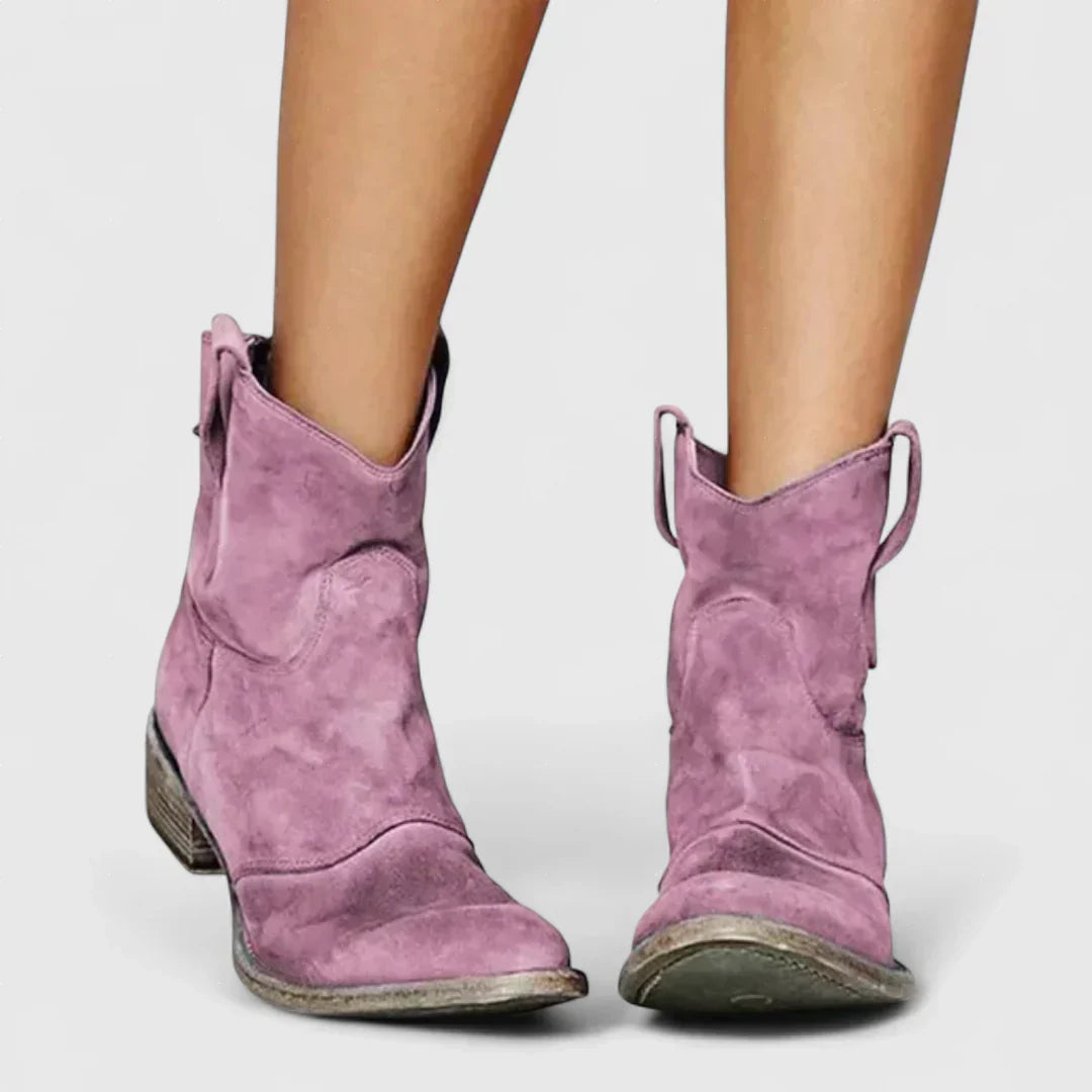 Libertate - Botine tip cowboy în stil retro, până la gleznă, cu un finisaj elegant