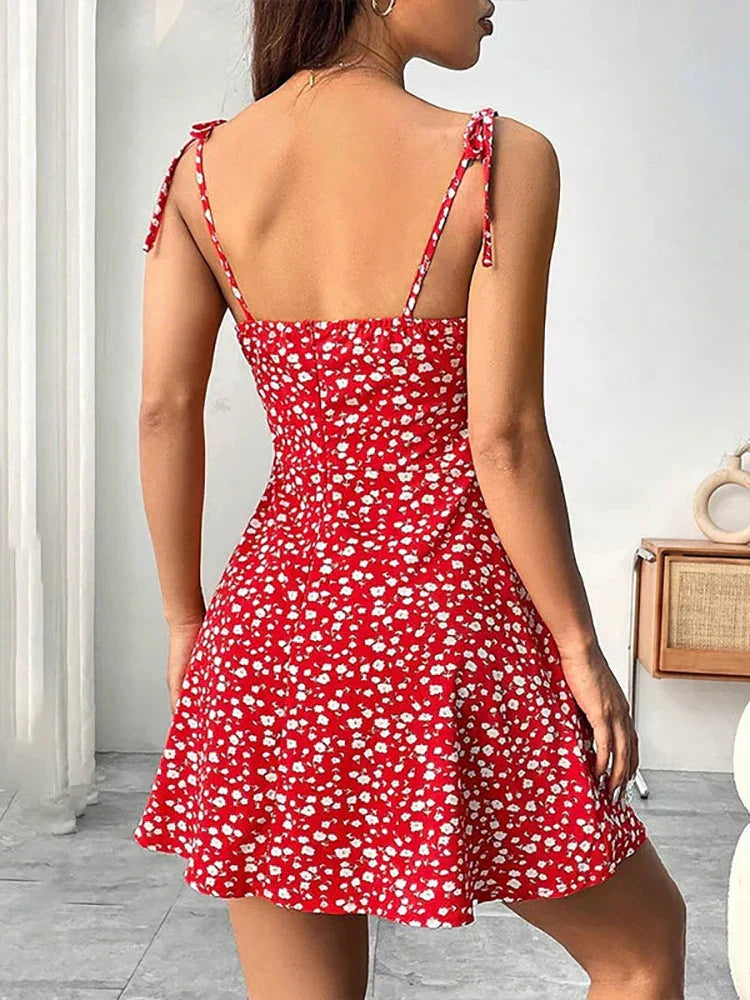 Lara | Rochie scurtă cu bretele fine și imprimeu floral