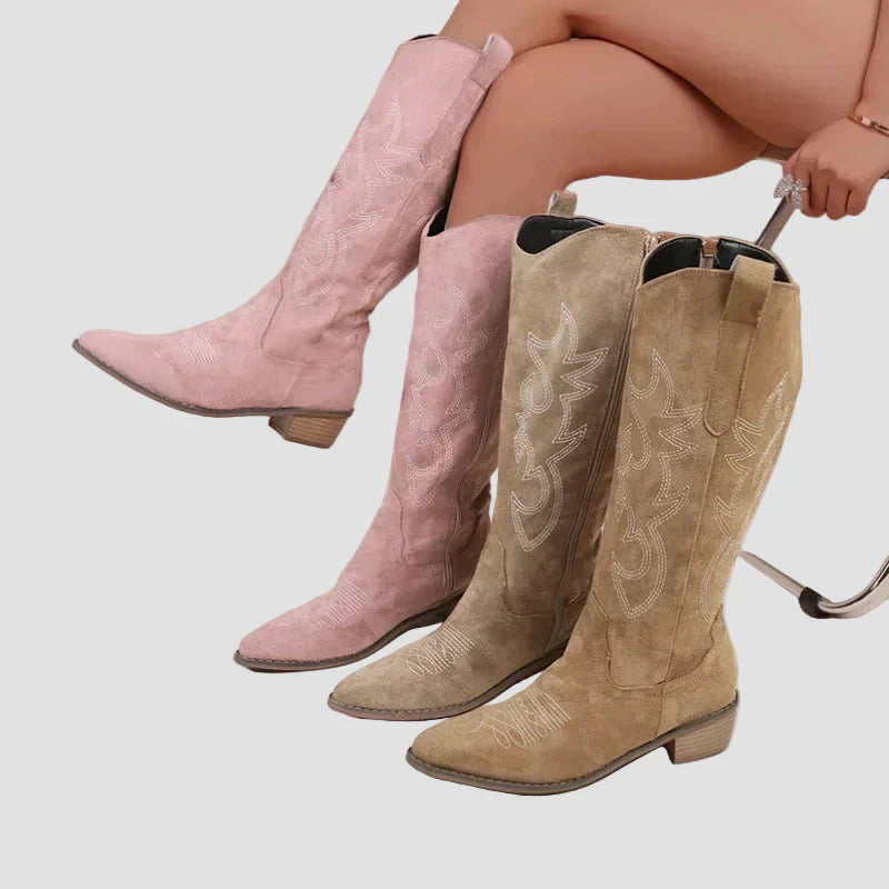 Katerina - Cizme Cowboy Western din Suede