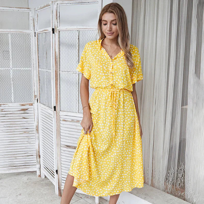 Gabriela | Rochie vintage cu imprimeu floral și mânecă scurtă