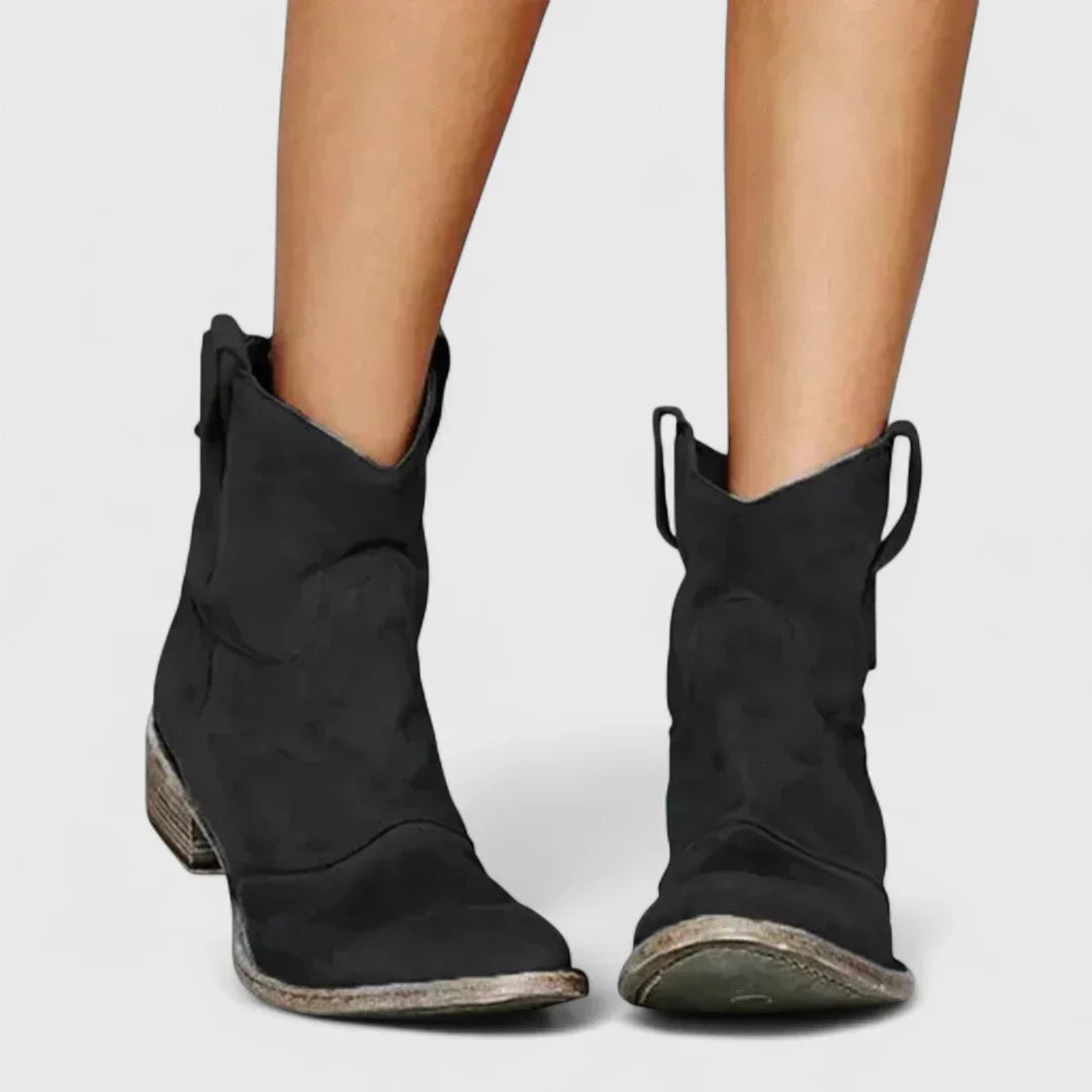 Libertate - Botine tip cowboy în stil retro, până la gleznă, cu un finisaj elegant