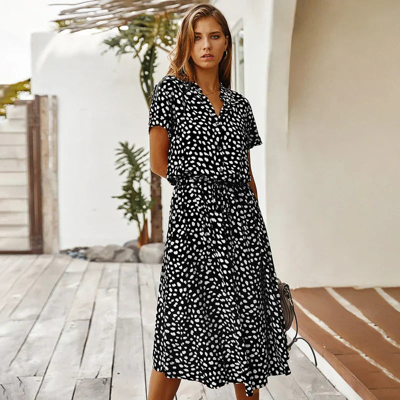 Gabriela | Rochie vintage cu imprimeu floral și mânecă scurtă