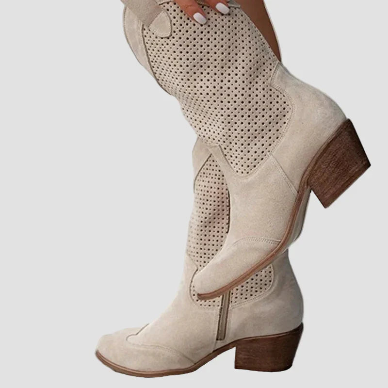 Xenia - Botine Cowboy Moderne din Denim cu Fermuar Pe Lateral