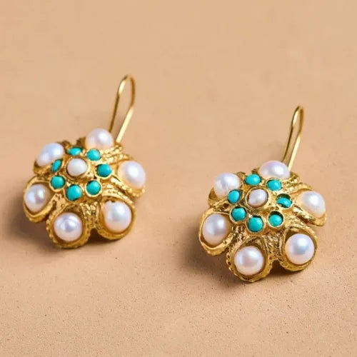 Cercei Medaillon Vintage Turcoaz & Perle