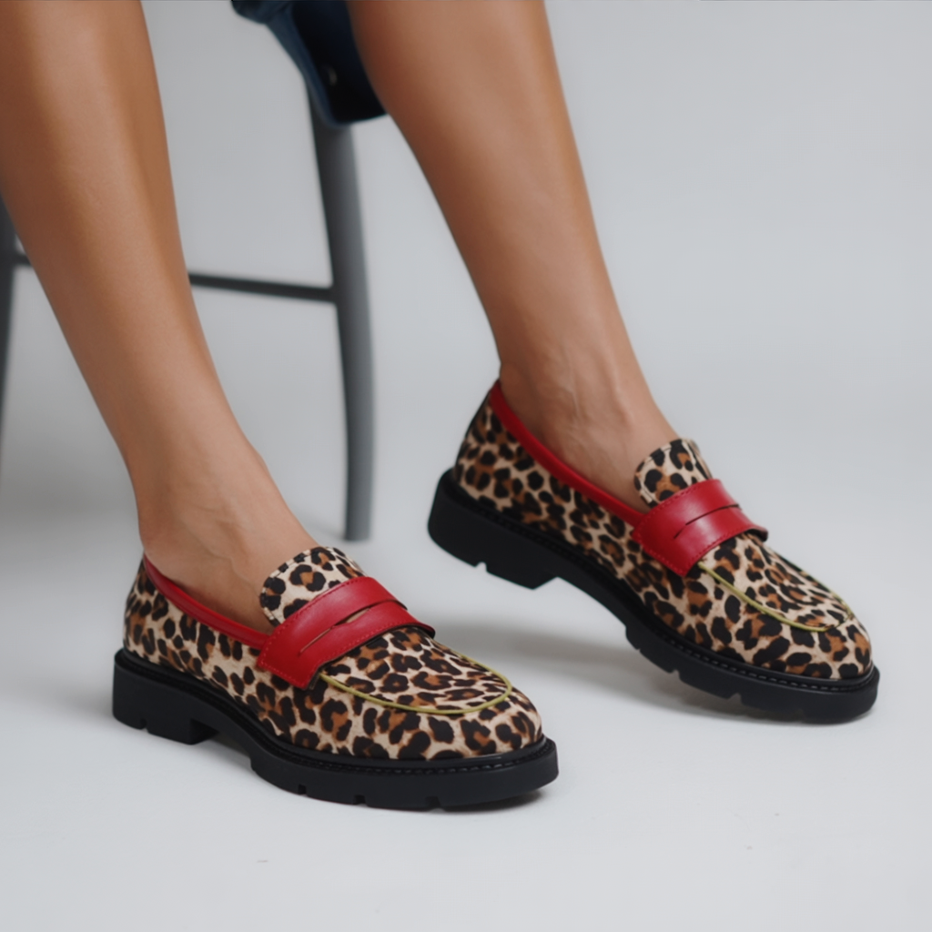 Marianna - Mocasin leopard cu suede sintetic și vârf rotund