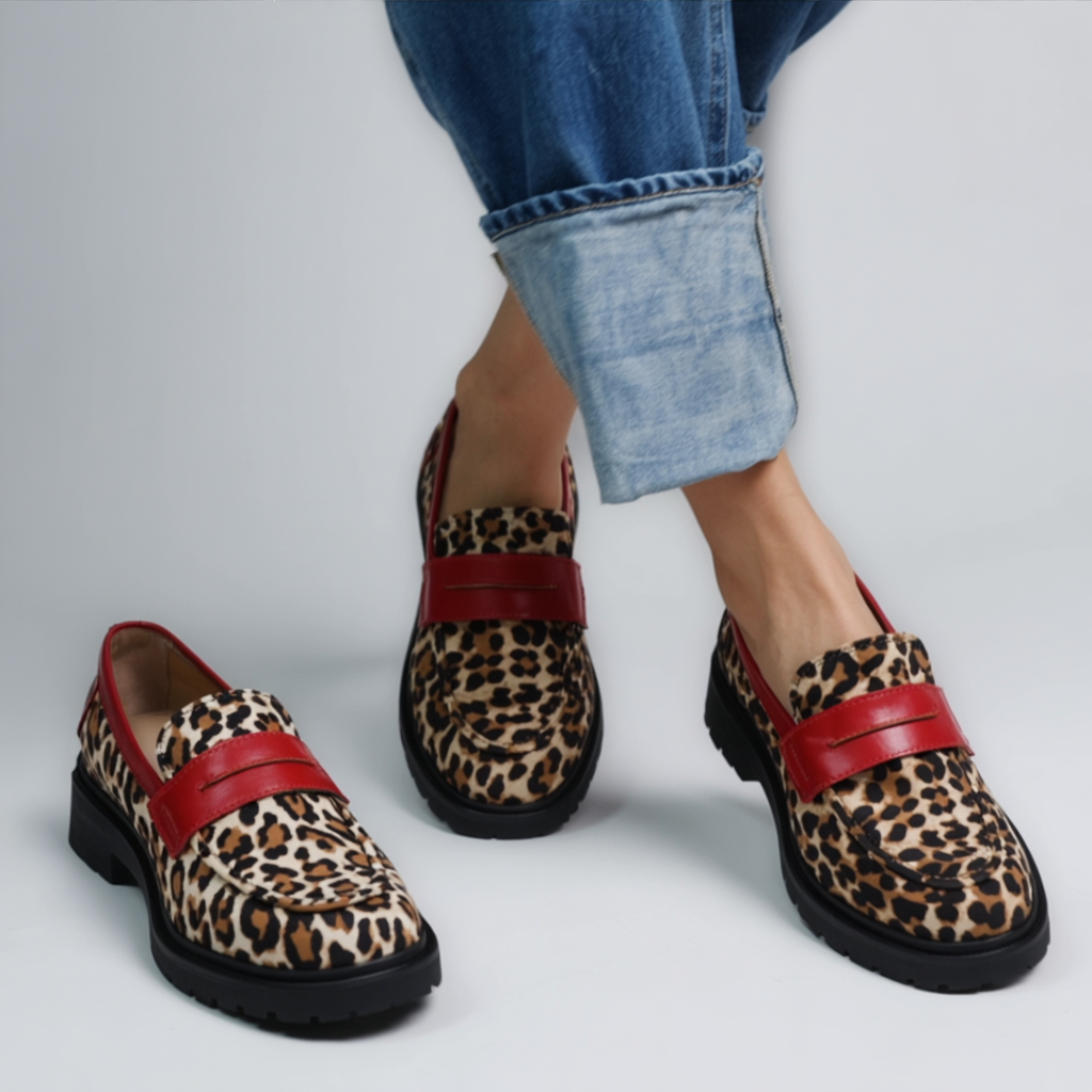 Marianna - Mocasin leopard cu suede sintetic și vârf rotund