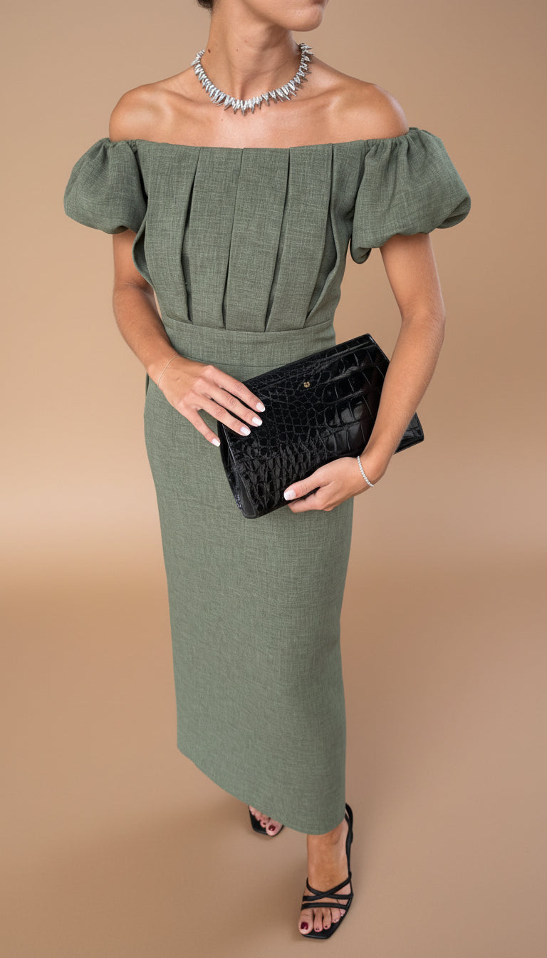 JASMINE | Rochie midi elegantă cu talie evidențiată și stil de seară atemporal