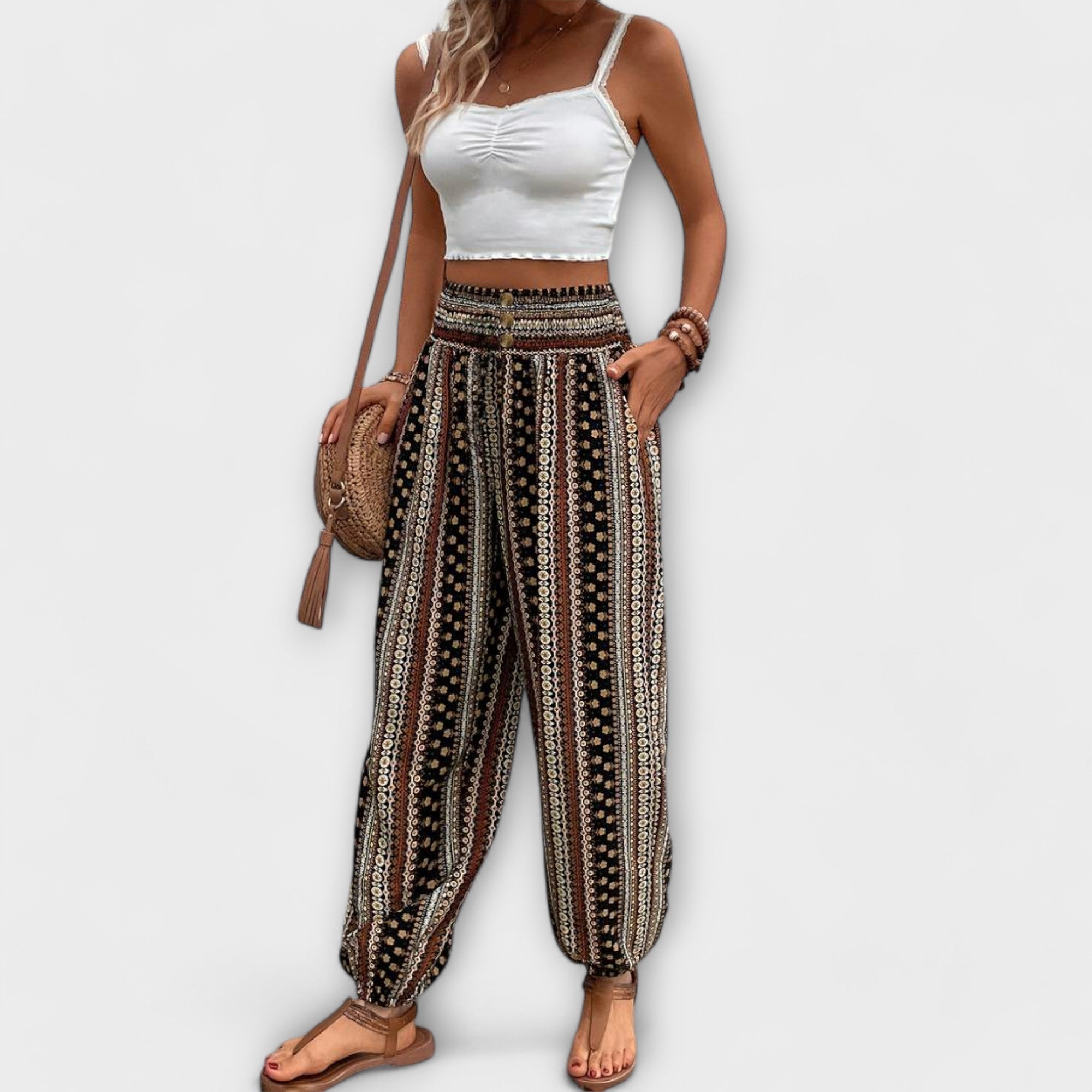 Scarlet - Pantaloni cu model etnic
