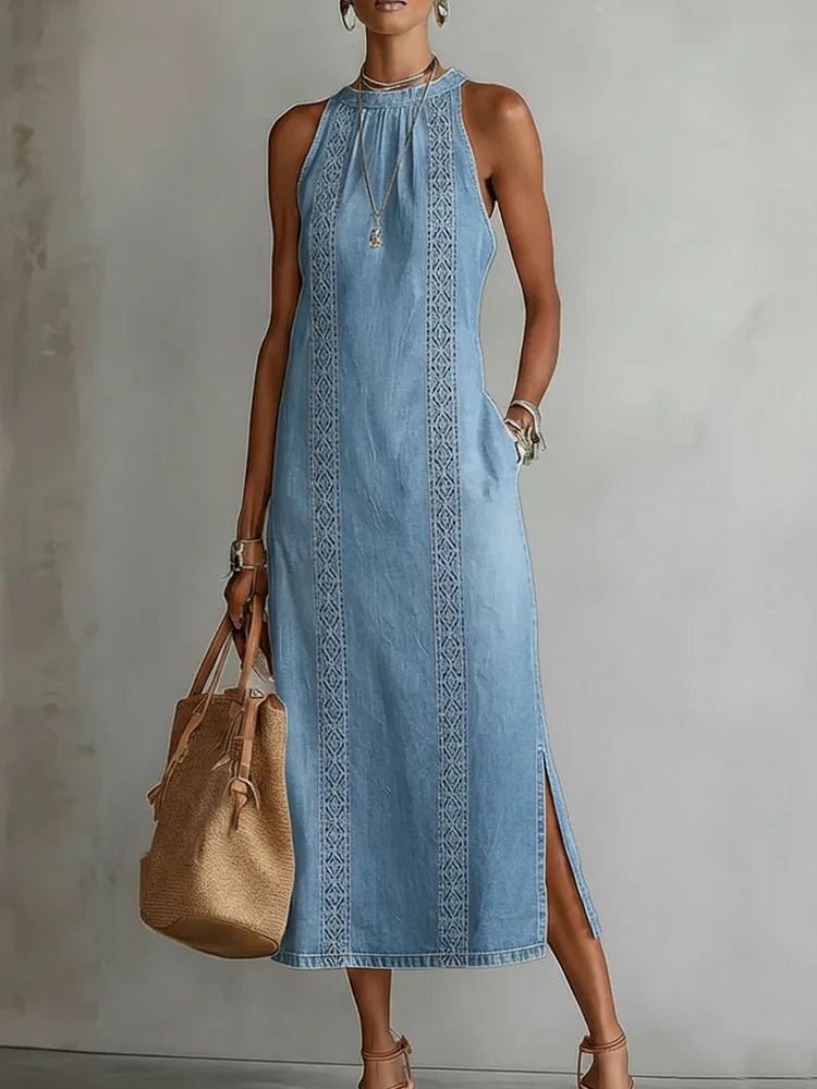 Julia™ | Rochie din denim cu dantelă retro