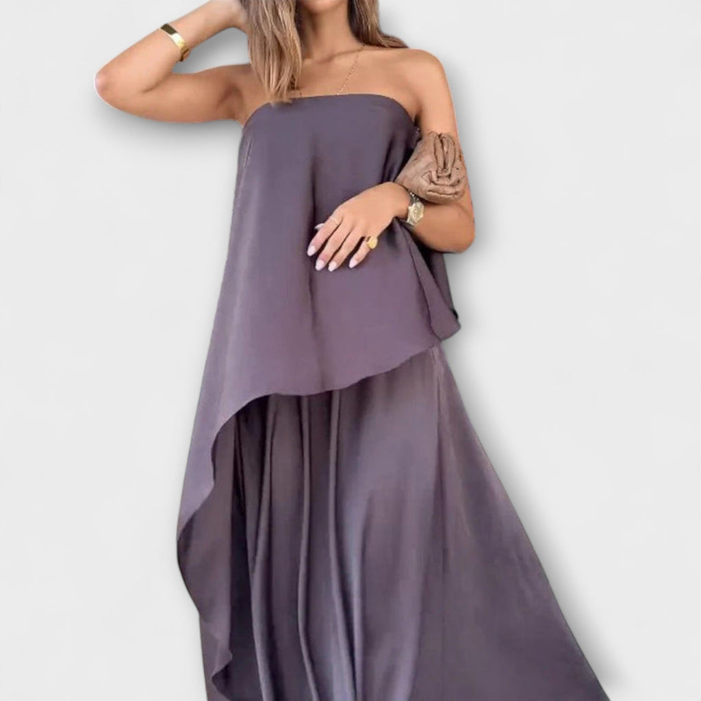 Ruby - Top elegant fără bretele și fustă