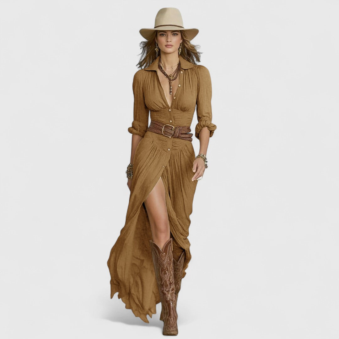 Cleoniki - Rochie lungă din in cu eleganță discretă și confort natural