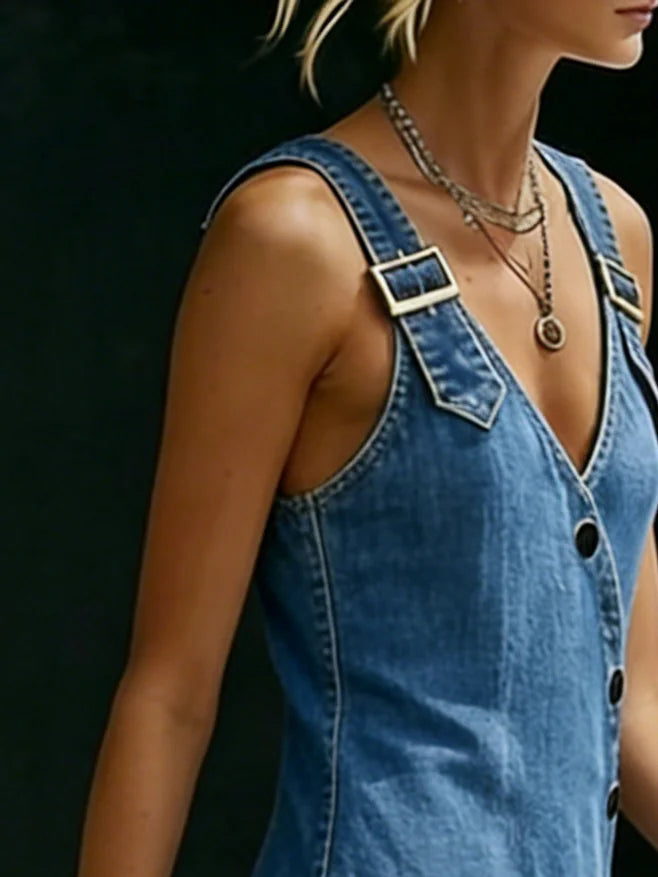 Vera™ | Rochie lungă din denim cu nasturi