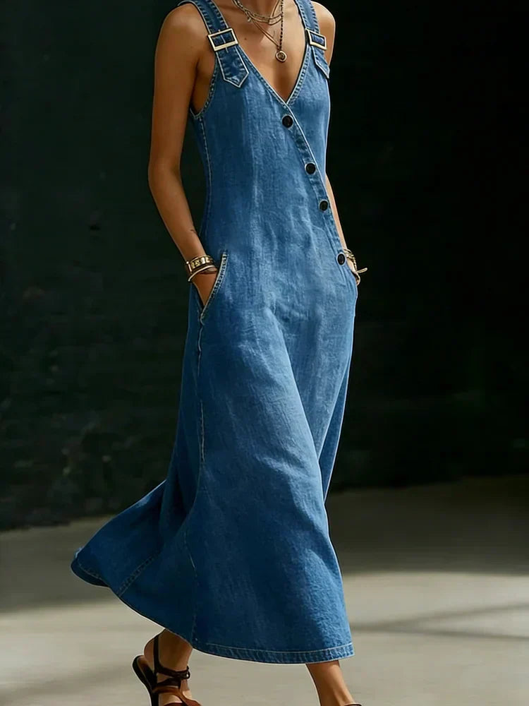 Vera™ | Rochie lungă din denim cu nasturi