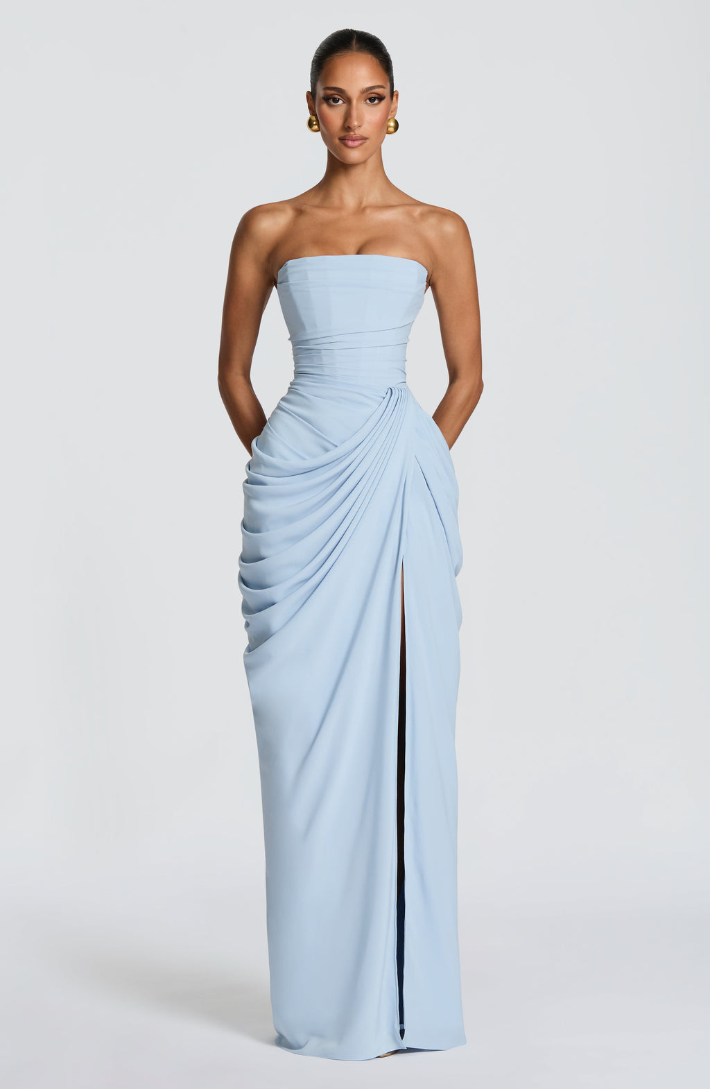 Mircea – Rochie Maxi de Gală cu Corset și Drapaj Rafinat