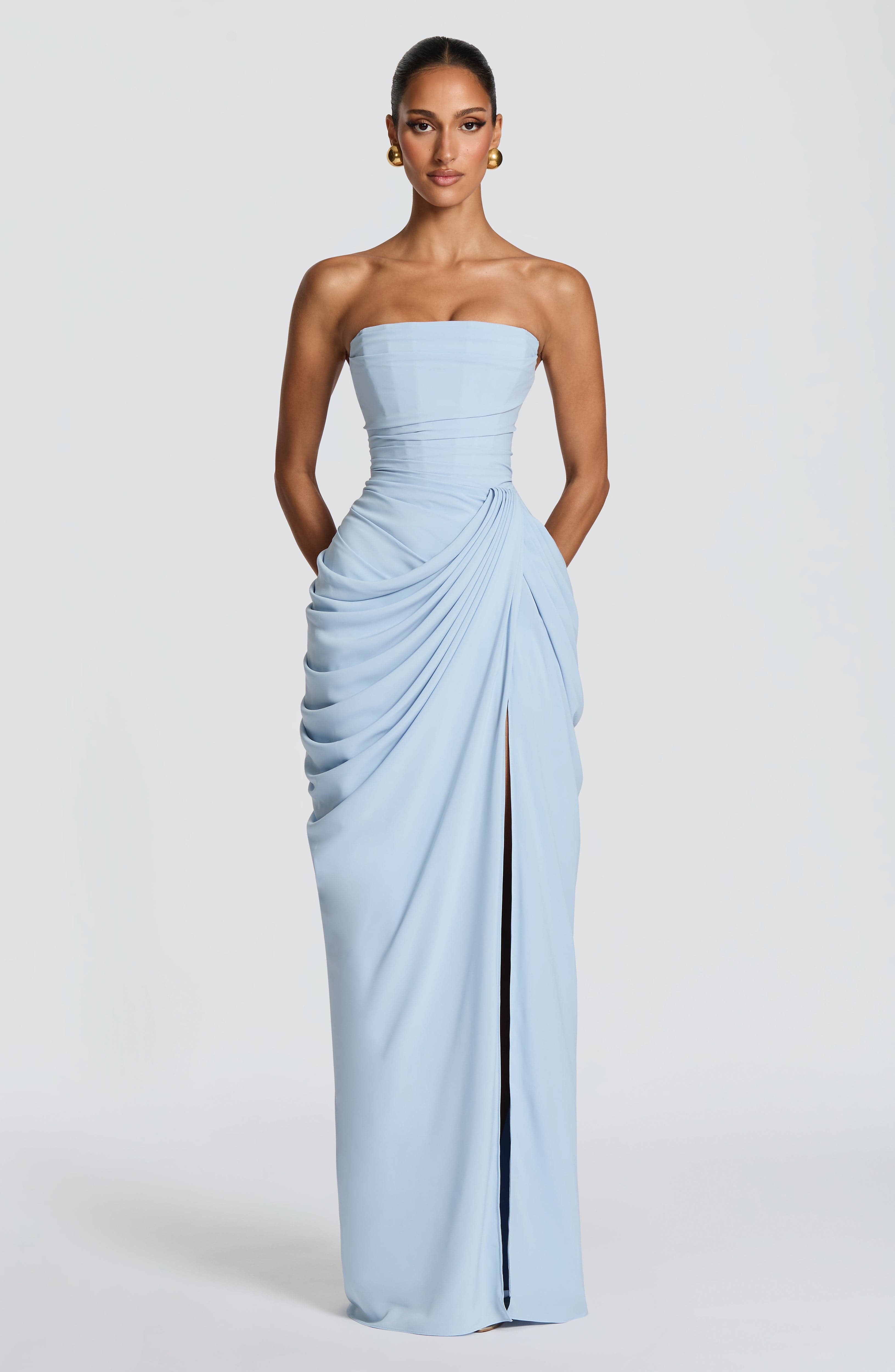 Mircea – Rochie Maxi de Gală cu Corset și Drapaj Rafinat