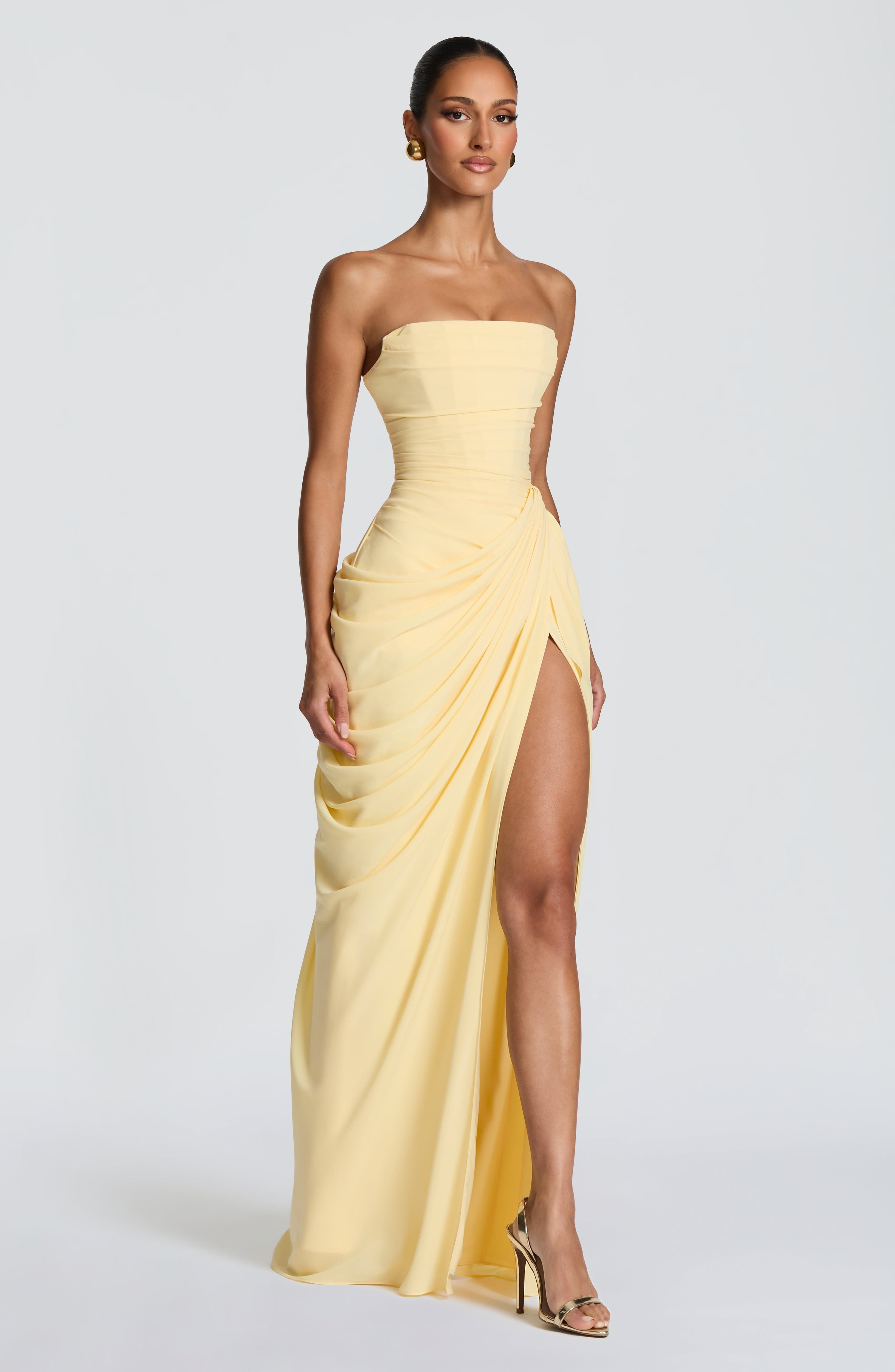 Mircea – Rochie Maxi de Gală cu Corset și Drapaj Rafinat
