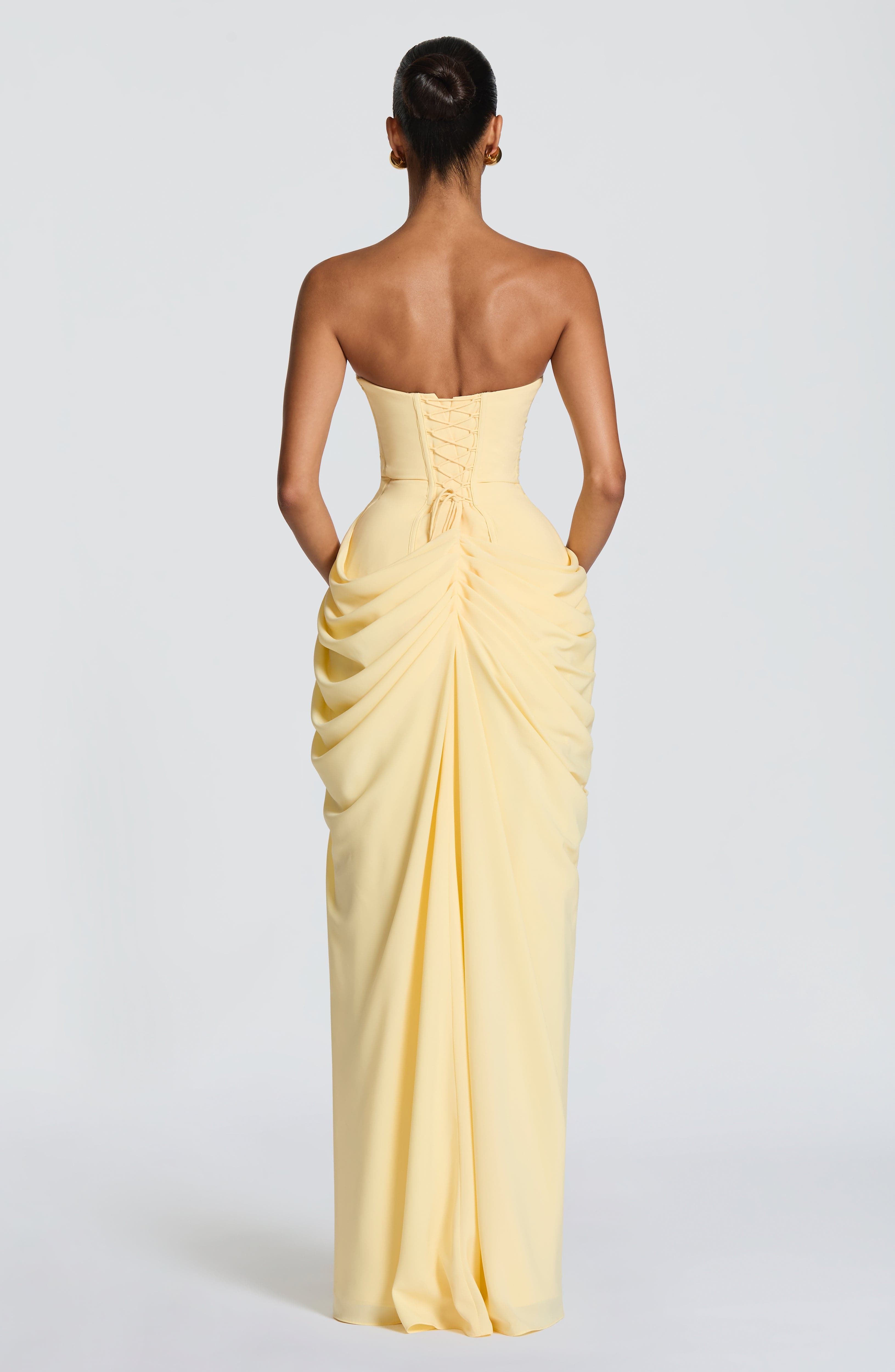 Mircea – Rochie Maxi de Gală cu Corset și Drapaj Rafinat