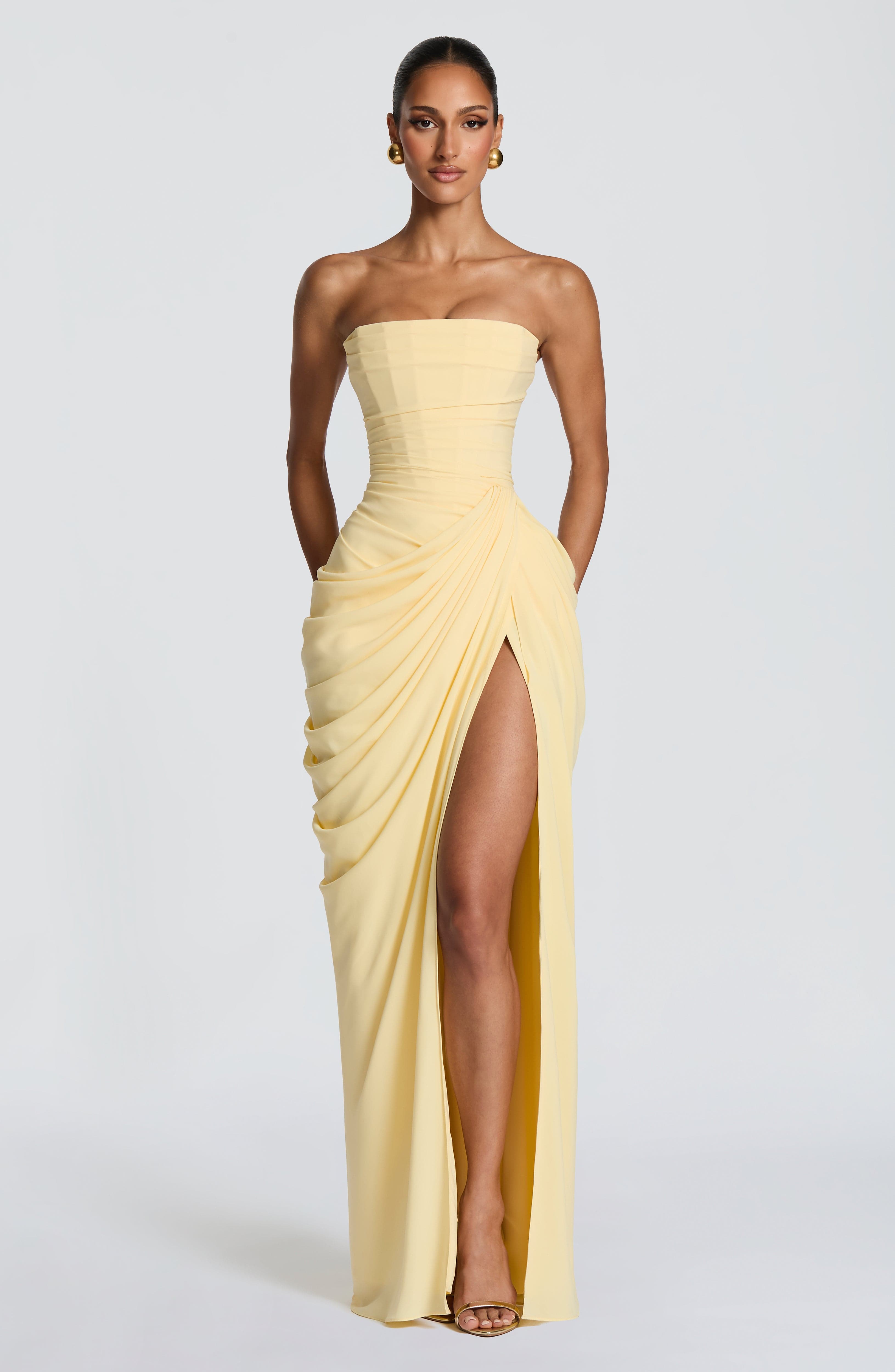 Mircea – Rochie Maxi de Gală cu Corset și Drapaj Rafinat