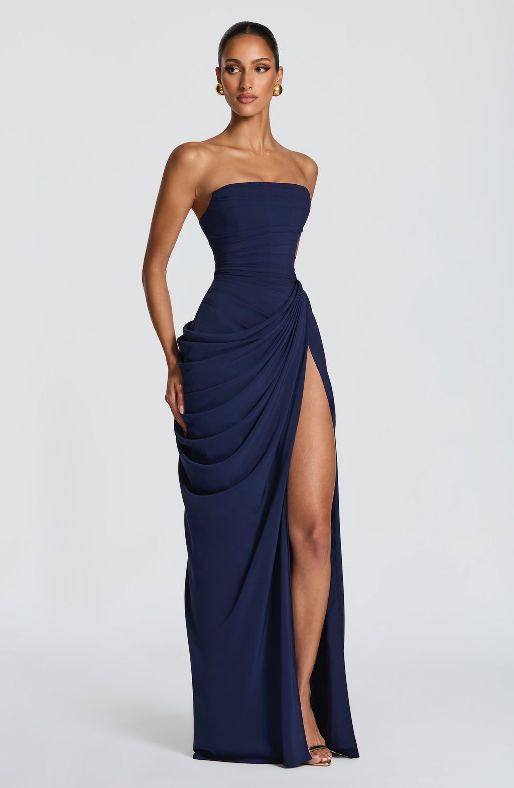 Mircea – Rochie Maxi de Gală cu Corset și Drapaj Rafinat