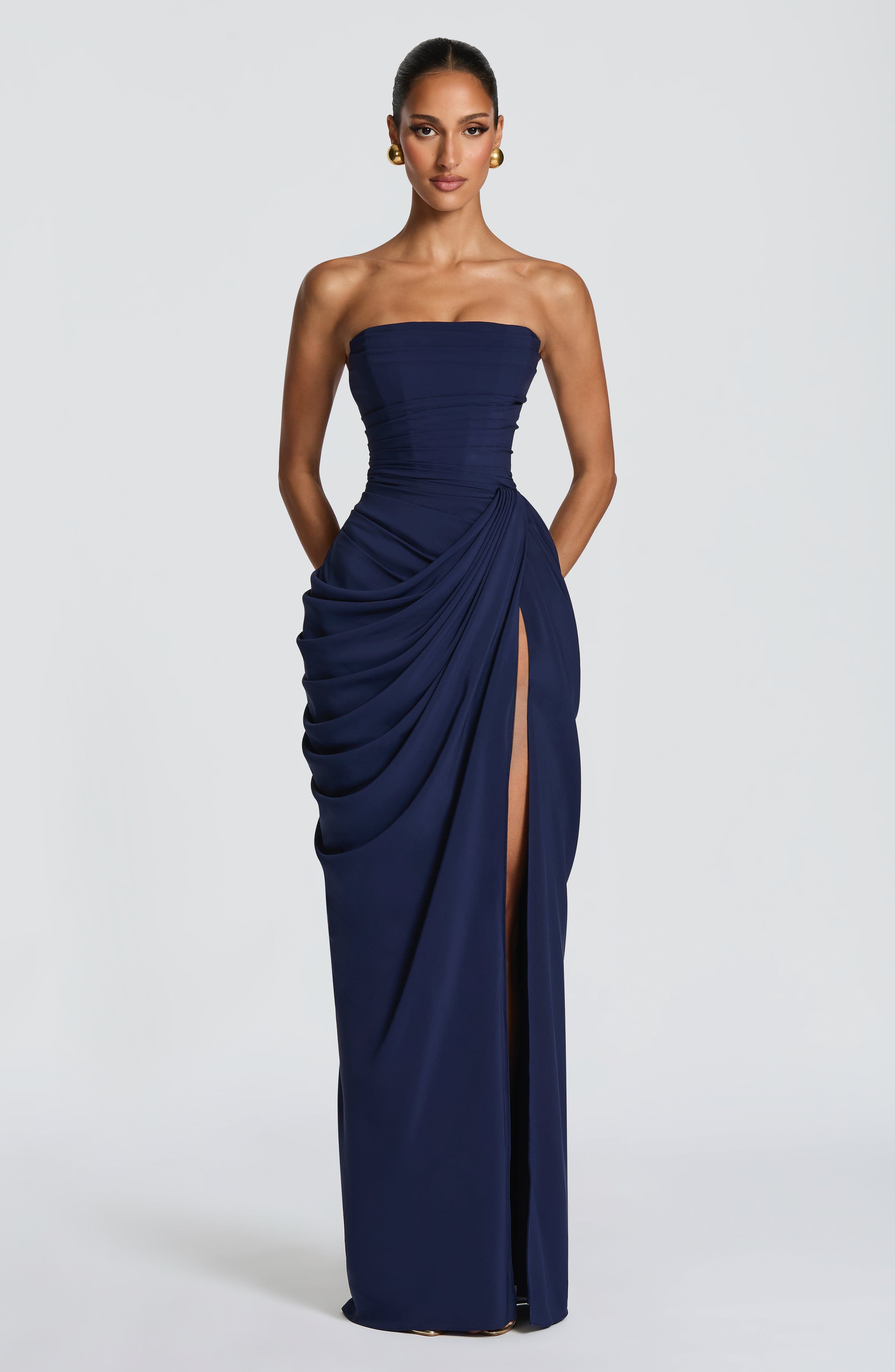 Mircea – Rochie Maxi de Gală cu Corset și Drapaj Rafinat