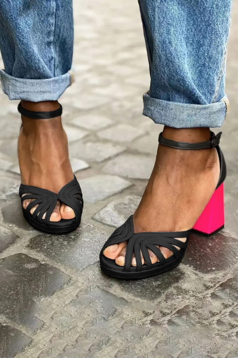Zoe - Sandale bicolore cu guler