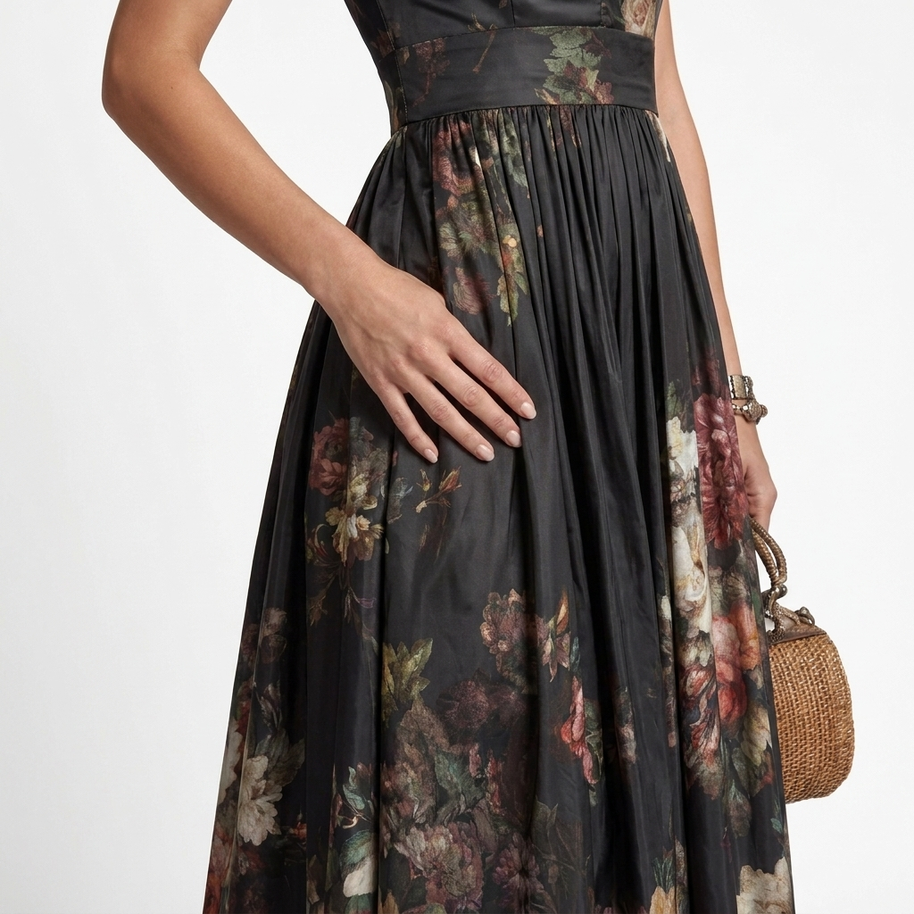 Clara - Rochie midi cu model floral plisat