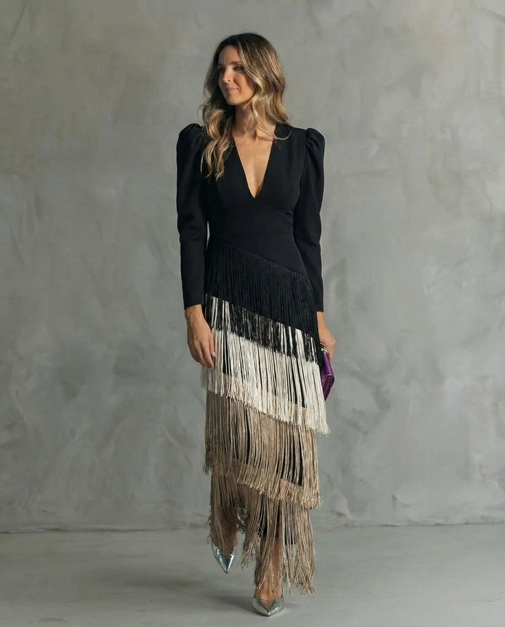 Clara · Rochie elegantă cu mâneci cu franjuri