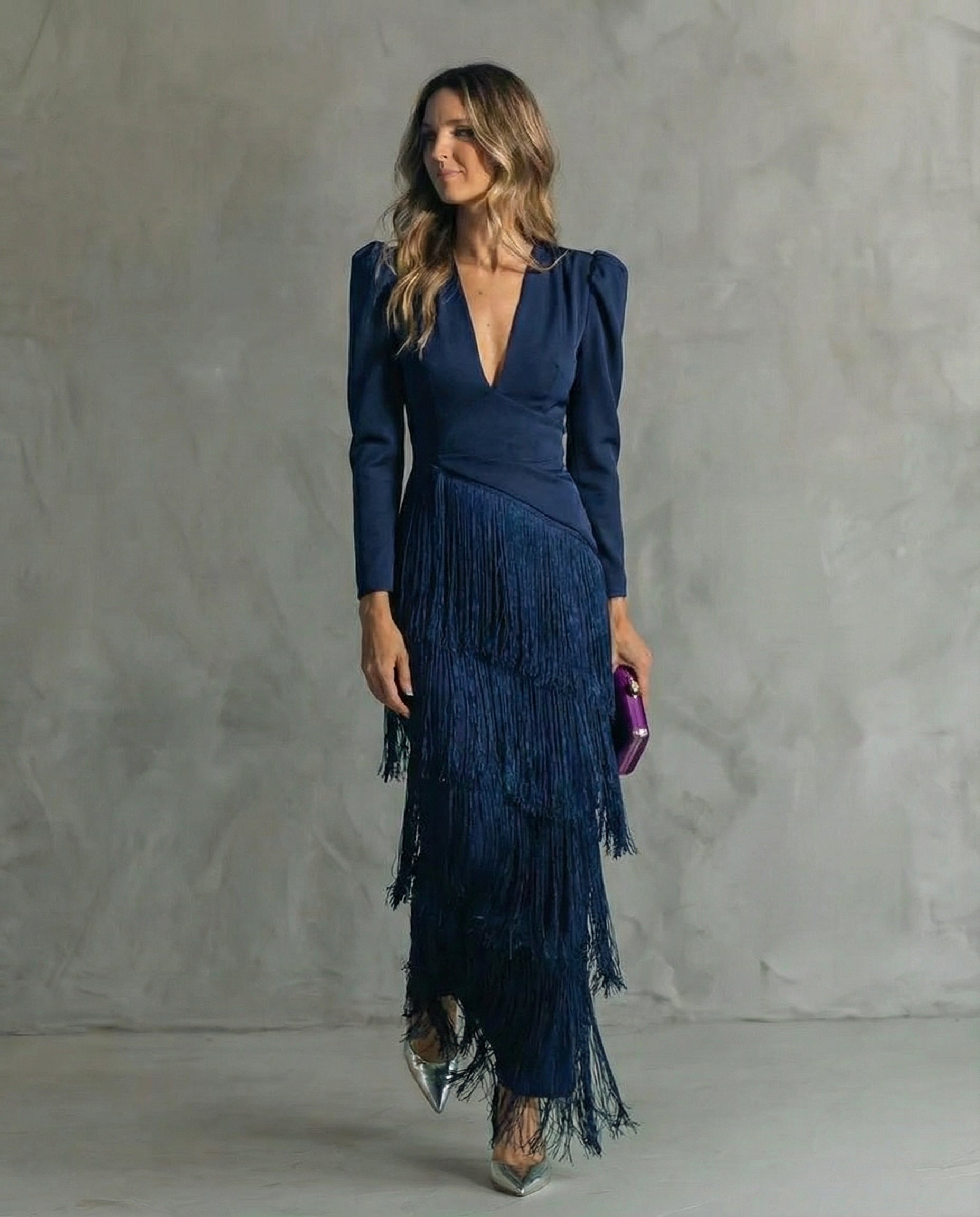 Clara · Rochie elegantă cu mâneci cu franjuri