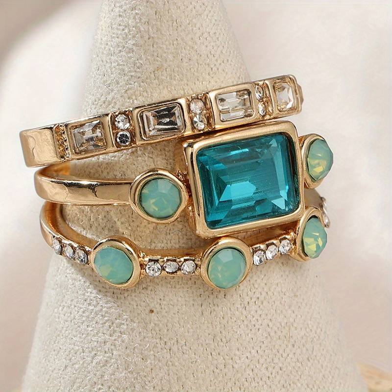 Herta - Set de inele cu cristal albastru Vintage