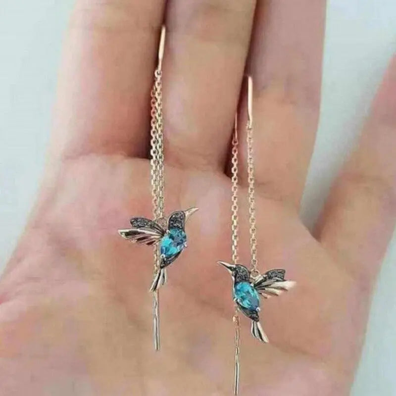 Cercei cu colibri din aur și cristale