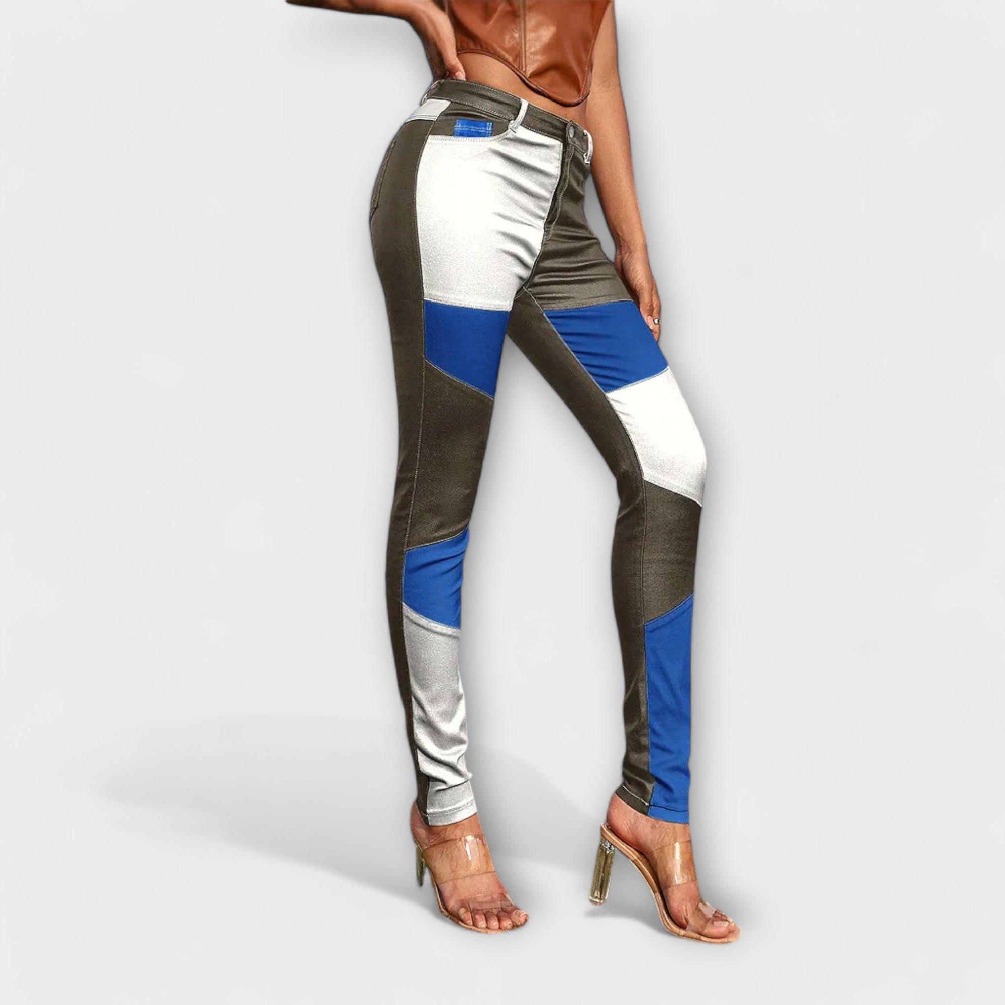 Kalopi - Pantaloni din material textil cu model în blocuri de culoare