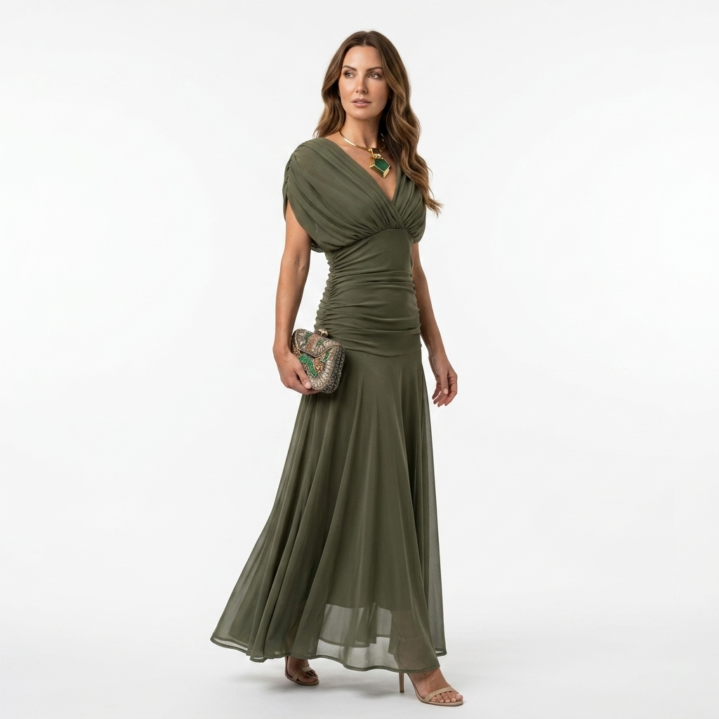 Xenia - Rochie lungă elegantă cu decolteu în V
