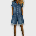 Joan™ | Salopetă scurtă din bumbac cu efect de denim
