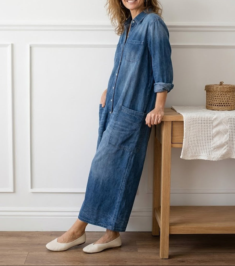 Diana™ | Salopetă vintage din denim cu nasturi
