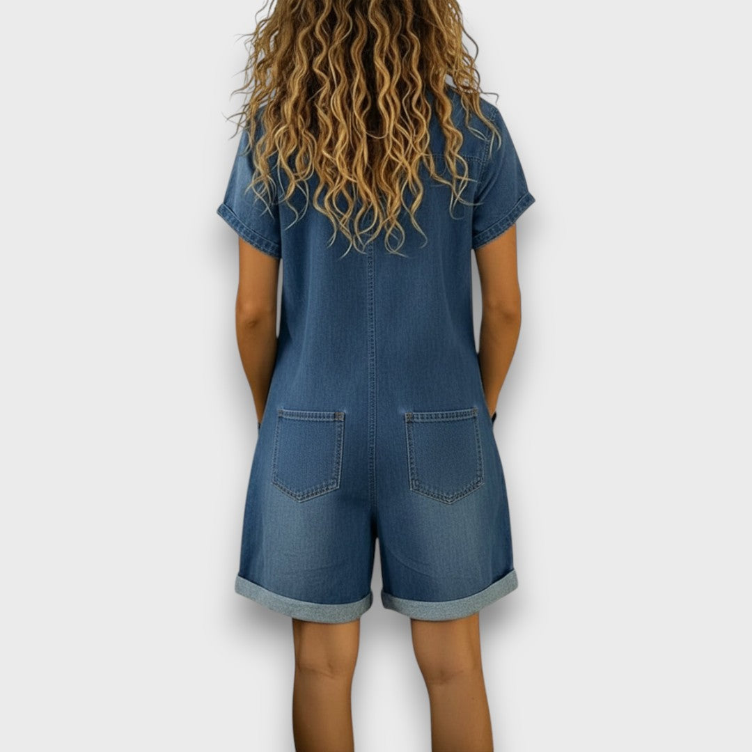 Joan™ | Salopetă scurtă din bumbac cu efect de denim