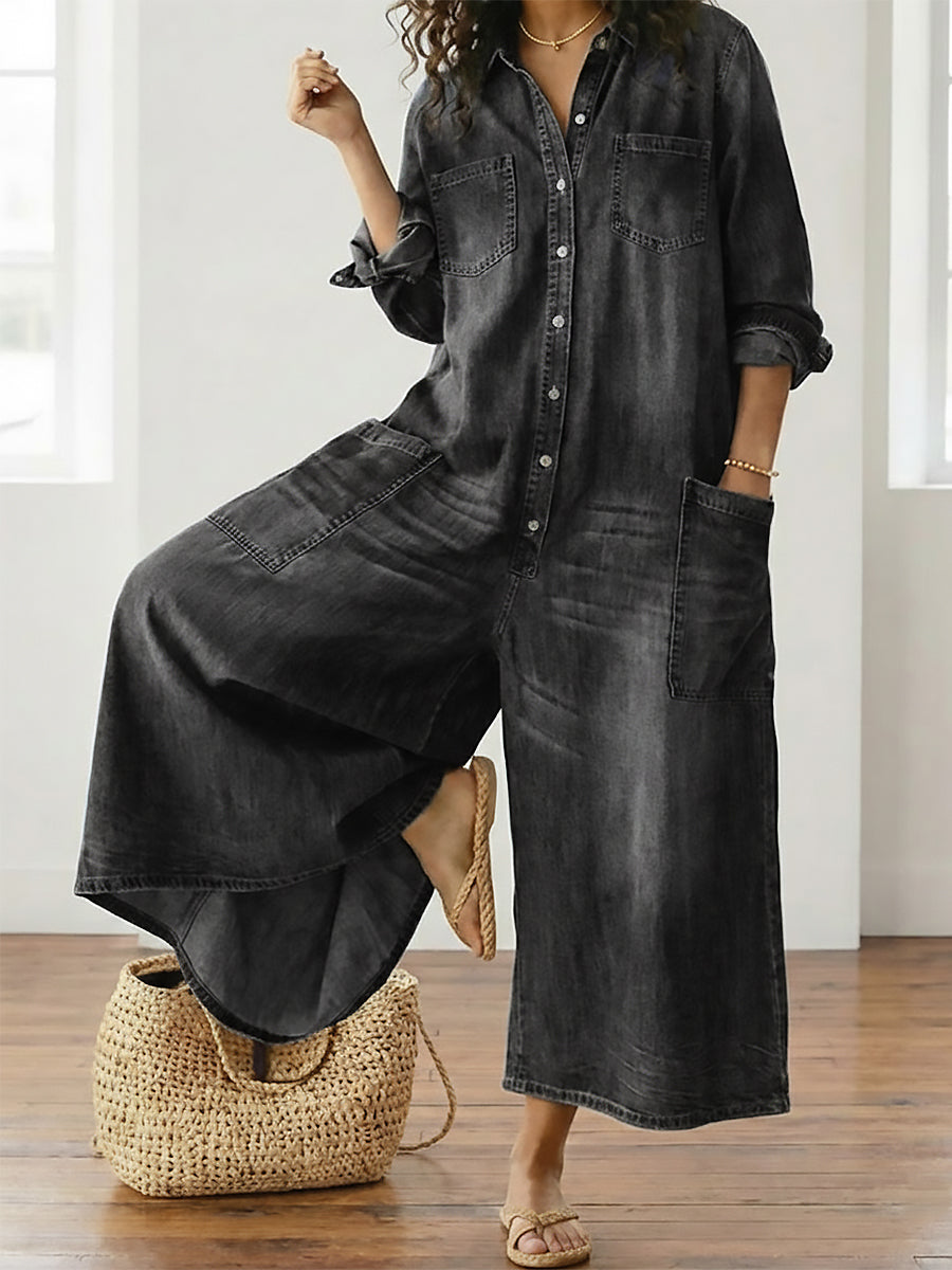 Diana™ | Salopetă vintage din denim cu nasturi