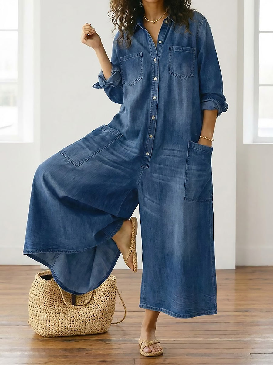 Diana™ | Salopetă vintage din denim cu nasturi