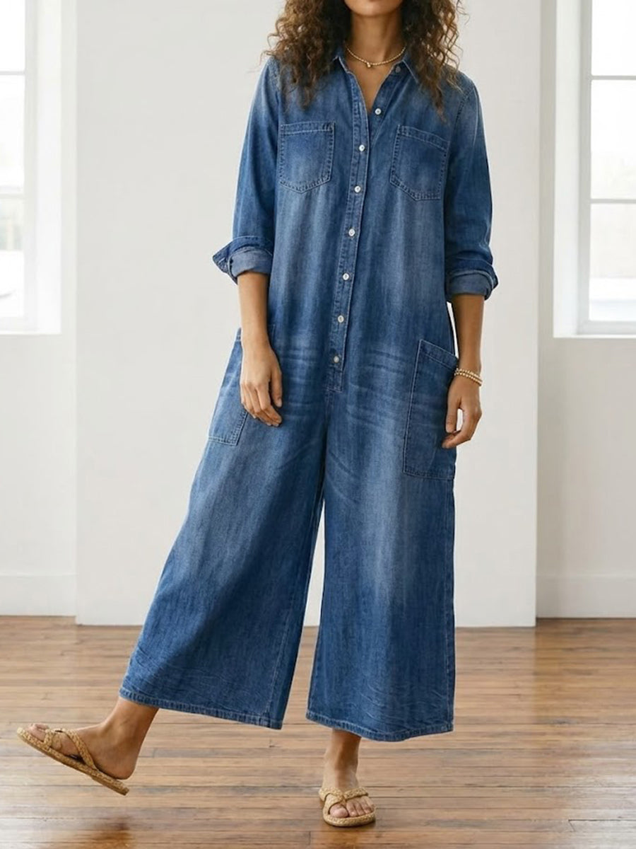 Diana™ | Salopetă vintage din denim cu nasturi