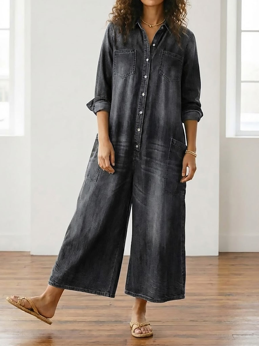 Diana™ | Salopetă vintage din denim cu nasturi