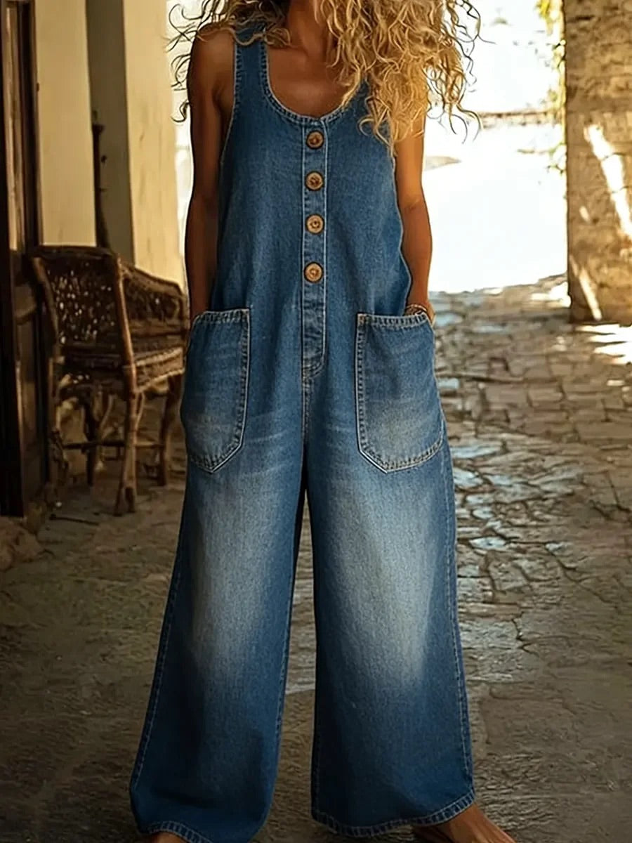 Ruth™ | Salopetă din denim de bumbac spălat